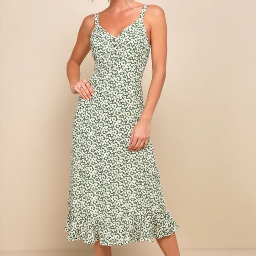 Lulu's Green Floral Midi Dress